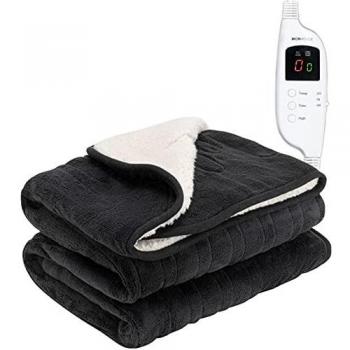 MONHOUSE Black Shearling Heated Fleece Throw