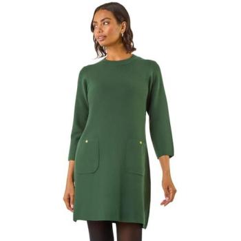 Roman Women's Dark Green Knit Dress with Patch Pockets – 20