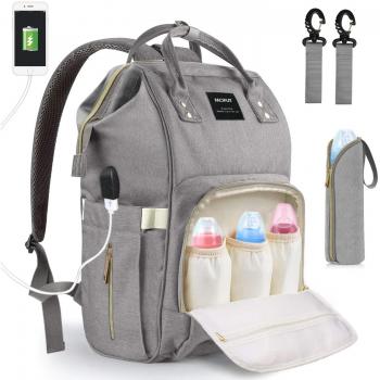 Wickelrucksack mit Ladeanschluss – kinderwagenfreundlich, isolierter Fach, viel Stauraum