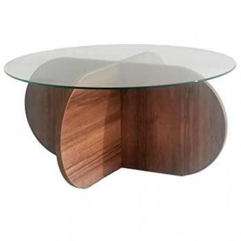 Wellhome Table Basse Rondie Rhin en bois Nogal