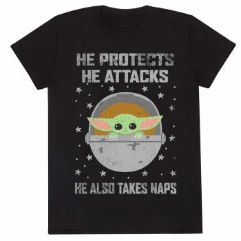 T-shirt Noir L'Enfant Protège et Attaque Star Wars Le Mandalorien XX Large