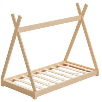 HAGO24 Kinderbett 140x70cm Natur Tipibett Holz Kiefer Bettgestell Tipi-Zelt Lattenrost Dekorierbar Spielbett Montessori-Stil