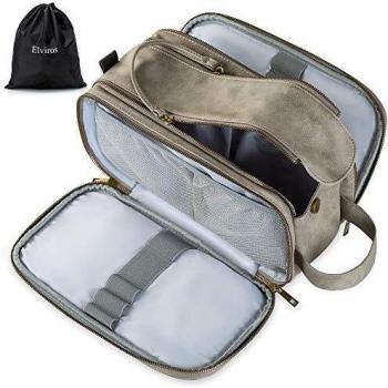 Large Water-Resistant Leather Shaving Bag