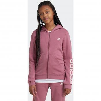 Adidas Sportswear Essentials Red Hoodie for Girls – Full‑Zip, Linear Logo Design