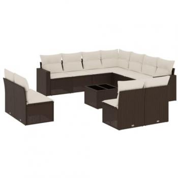 VidaXL Outdoor‑Lounge Set 12 Stücke, Sofagarnitur in Braun, Polyrattan‑Kissen