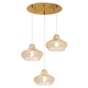 Lampada Tonda Ottone Vetro Ambra 3 E27