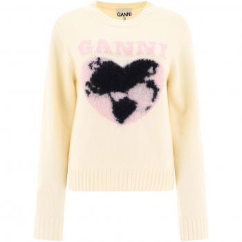 Ganni Round-neck Knitwear Female Beige M Jumper with Logo