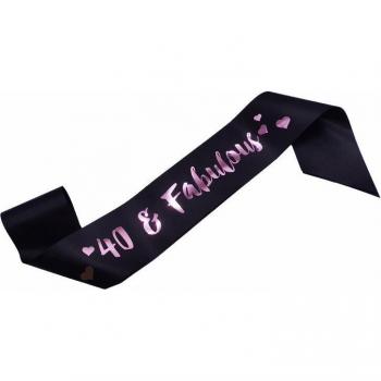 Pink Font Happy Birthday Ribbon 40 & Fabulous