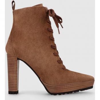 Botines de tacón en piel serraje marrón para mujer Lodi