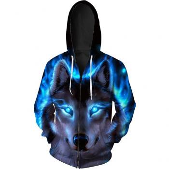 Black Wolf 3D Flame Zipper Hoodie