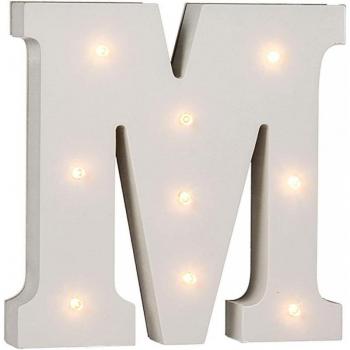 Lettera M in legno con luci LED