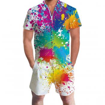 Adicreat Herren Kurzarm Zip-Jumpsuit Urban Trend Frachthosen