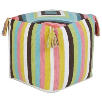 Pouf Boho Quadrato in Cotone Multicolore 45x45 cm con Fodera Rimovibile e Motivo Geometrico Fatto a Mano con Nappe