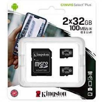 Kingston Canvas Select Plus microSD Speicherkarte, SDCS2/32GB-2P1A Class 10 (2x Karte,inkl. SD Adapter)