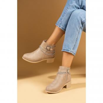 Bottes Suédées Zippées pour Femme avec Détails de Chaîne 57-0404-24