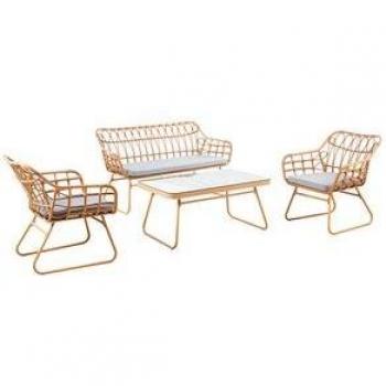 Conjunto de exterior Bali 1 sofá + 1 mesa + 2 sillones ratán natural/gris