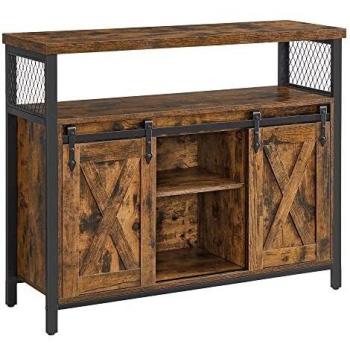 VASAGLE Küchenschrank mit 2 Schiebetüren, vintagebraun-schwarz