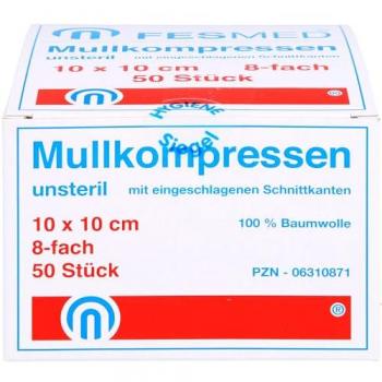 Fesmed, Verbandsmaterial, MULLKOMPRESSEN UNSTERIL 10X10 ES 8F, 50 St KOM