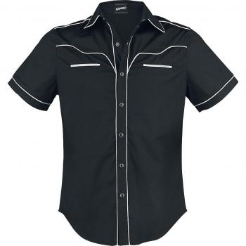 Banned Alternative Herren Kurzarmhemd Plain Trim schwarz/weiß 4XL