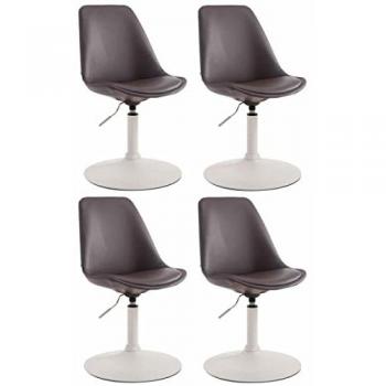 Quatre chaises de table à manger Maverick, simili-cuir brun et blanc, pied en métal