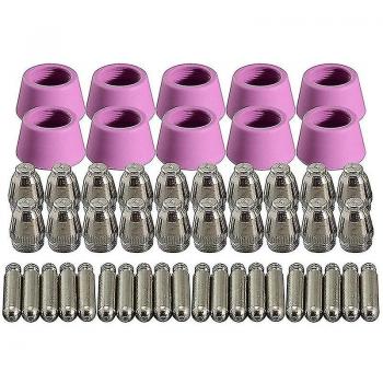50 pcs Juego de Consumibles Cortador de Plasma: Boquillas Electrodo y Tazas, Compatible con -60 Sg-55 Wsd-60 Fit Cut-60 Lg, Plata Rosa