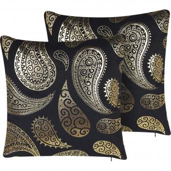 Dekokissen-Set 2er Schwarz/Gold 45 x 45 cm Samt mit Paisleymuster für modernes Wohnen