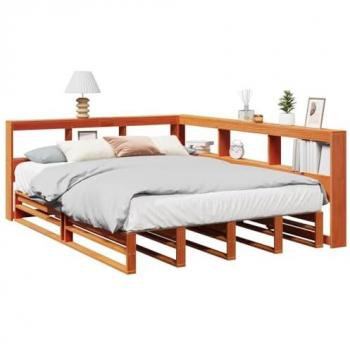 VidaXL Solid Pine Bookcase Bed without Mattress, Wax Brown Finish, 150x200cm