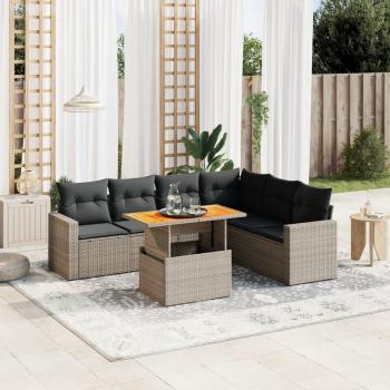 7 Piece Outdoor Sofa Set with Cushions Grey Poly Rattan