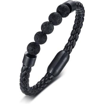 Braided Leather Bracelet for Men with Volcano Stones