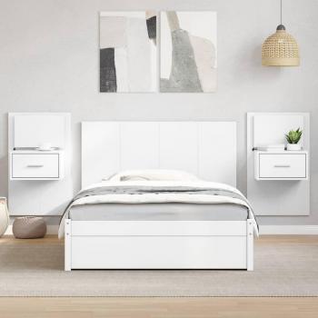 Testiera per Letto 120cm con Comodini Bianca in Legno Multistrato