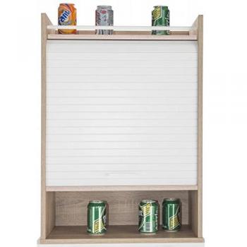 Étagère Cuisine Chêne, Rideau Intégré Noir ou Blanc 4 Espaces 54x76.6x35.4 cm