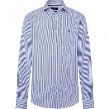 Camicia a Maniche Lunghe in Cotone Hackett Blu XL