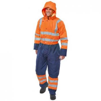 Beeswift Two Tone Hi Visibility Thermal Waterproof Coverall OrangeNavy