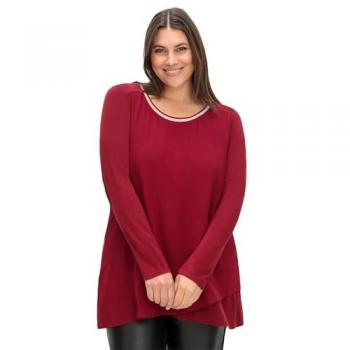 Dunkelrotes Blusenshirt für große Größen mit doppellagigem Vorderteil, Gr. 56/58