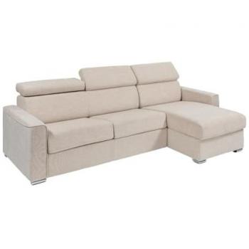 Canapé d'angle réversible convertible express en tissu beige – Couchage à lattes larges 160 cm – Matelas 22 cm mémoire de forme – VIZIR