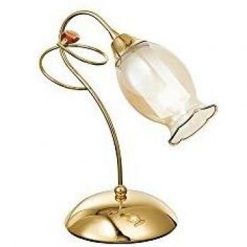 Lampada da tavolo decorativa oro e cristalli con diffusore in vetro ambrato 27x14 cm