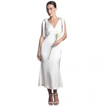 Satin Crepe Midi Wedding Dress – Ivory, Size 14
