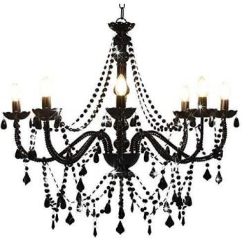 Black Crystal Chandelier with Beads, 8 x E14 Bulbs