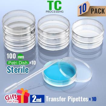 Pétri 100 mm Stérile, Couvercle Inclus – Pack 10 x Pipettes 2 ml (KS‑Tek)