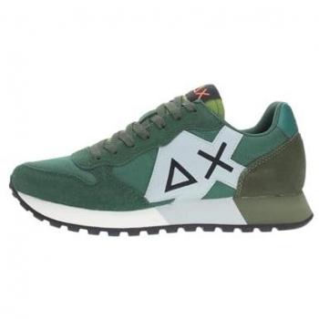 Sun68 sneakers da uomo jaki solid in tessuto con inserti in camoscio bicolor verde e verde scuro