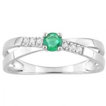 Or 9 Carats : Bague Femme Émeraude et Oxyde de Zirconium
