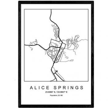 Mapa de la Ciudad Alice Springs en Estilo Nórdico