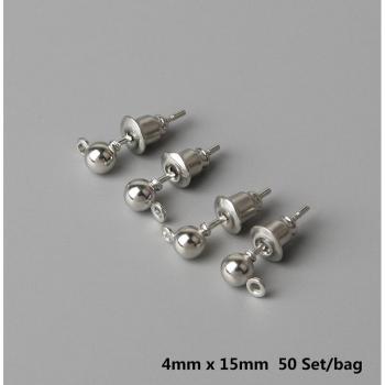 50 Sets of Gold Silver Rhodium Metal Stud Earrings with Plastic Back Stoppers