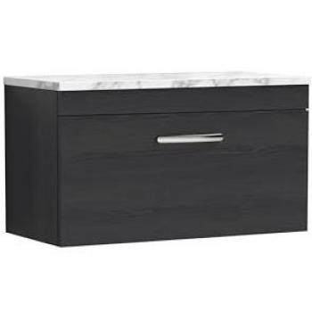 Athena Wall Hung 1-Drawer Vanity Unit 800mm Charcoal Black with Carrera Marble Worktop