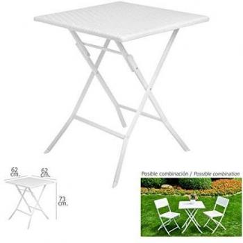 Tavolo Acciaio PVC Effetto Rattan, 62x62x73 cm – Colore Bianco