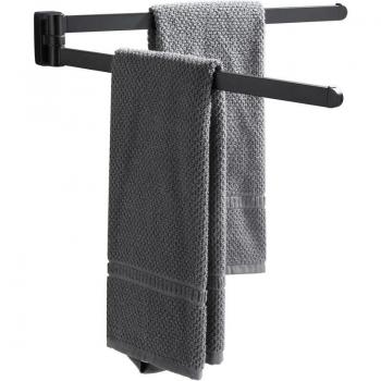 ZVD Matte Black Double Arm Swivel Towel Rack – Wall-Mounted, Kitchen & Bathroom Use