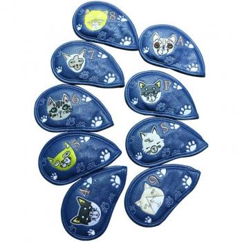 9 Pcs Fairway Hybrid Golf Club Headcovers with Cartoon Cat Design