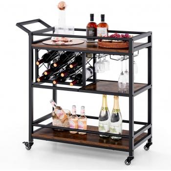 Carrello Multiuso 3 Livelli per Cucina e Bar – Portabottiglie Integrato