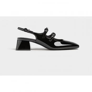 Stradivarius Black High-Heel Slingback Ballerina-Style Shoes