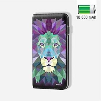 Batterie Externe Cuir Grainé Noir Lion Pastelle
